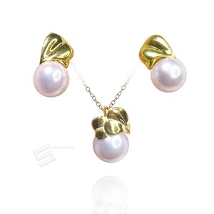 Japanese Akoya Pearls Set, 8.5-9 AA Grade Saltwater Akoya Cultured Pearls In Sterling Silver Earrings And Necklace Set, South sea pearls Set