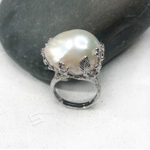 Große Barock Perle in 925 Silber Ring, 23 MM Kasumi Perle und Sterling Silber Statement Ring, Große Perle & Sterling Silber Boho Ring