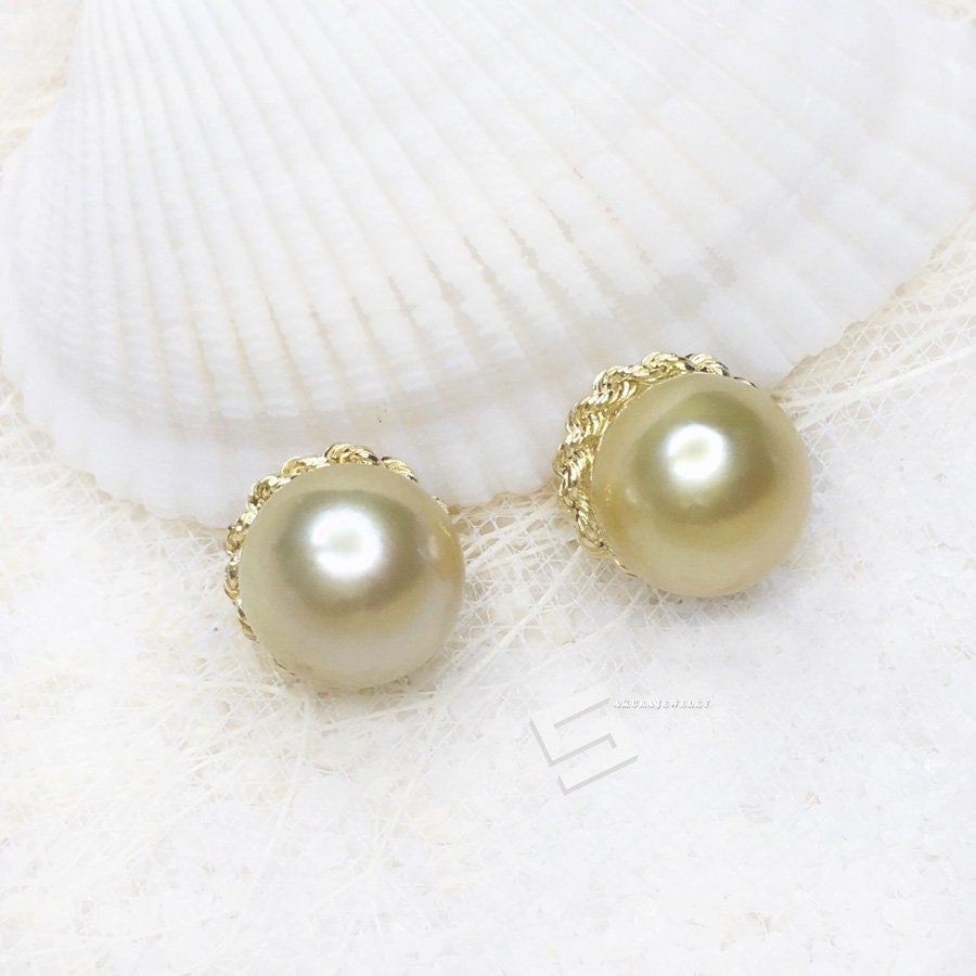 Golden Pearls in 18KT Gold Earrings AAA Grade Golden Pearls | Etsy