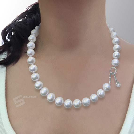 Collana di perle vere 11-12MM, perle coltivate d'acqua dolce in argento  sterling collana con chiusura a levetta, collana con chiusura in argento  perle -  Italia