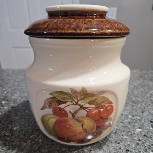 McCoy FLAWED cookie jar vintage, apple cherry cookie jar, McCoy 1123 cookie jar, vintage cookie jar, McCoy canister, ceramic McCoy jar