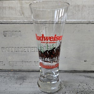 Vintage Budweiser glass, Budweiser Clydesdale glass, 1980&#39;s Budweiser pilsner, vintage Clydesdale beer glass, collectible 1989 Clydesdale