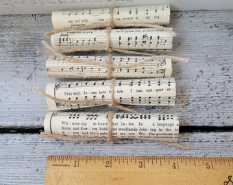 Vintage mini scrolls 5, small music scrolls, vintage small sheet music scrolls, tiered tray vintage music scrolls, paper scrolls mini