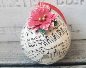 Music ornament upcycled, vintage hymnal music Christmas ornament, gospel music ornament, upcycled sheet music ornament, religious ornament