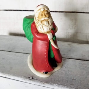 Vintage Santa Claus candle holder, ceramic Santa candle holder, AGC Santa, vintage ceramic Santa candle holder, Santa with bag ceramic