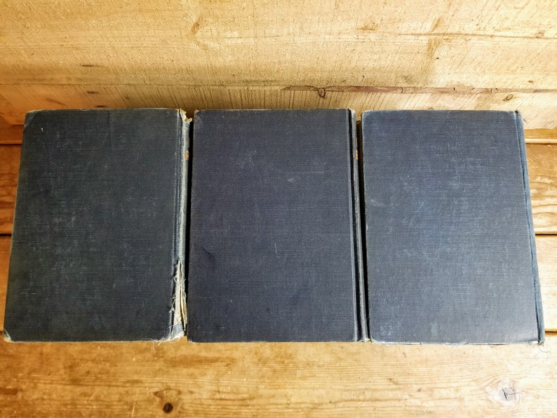 Navy blue book set, tattered book set, distressed books navy blue, blue book set vintage, antique blue books image 10