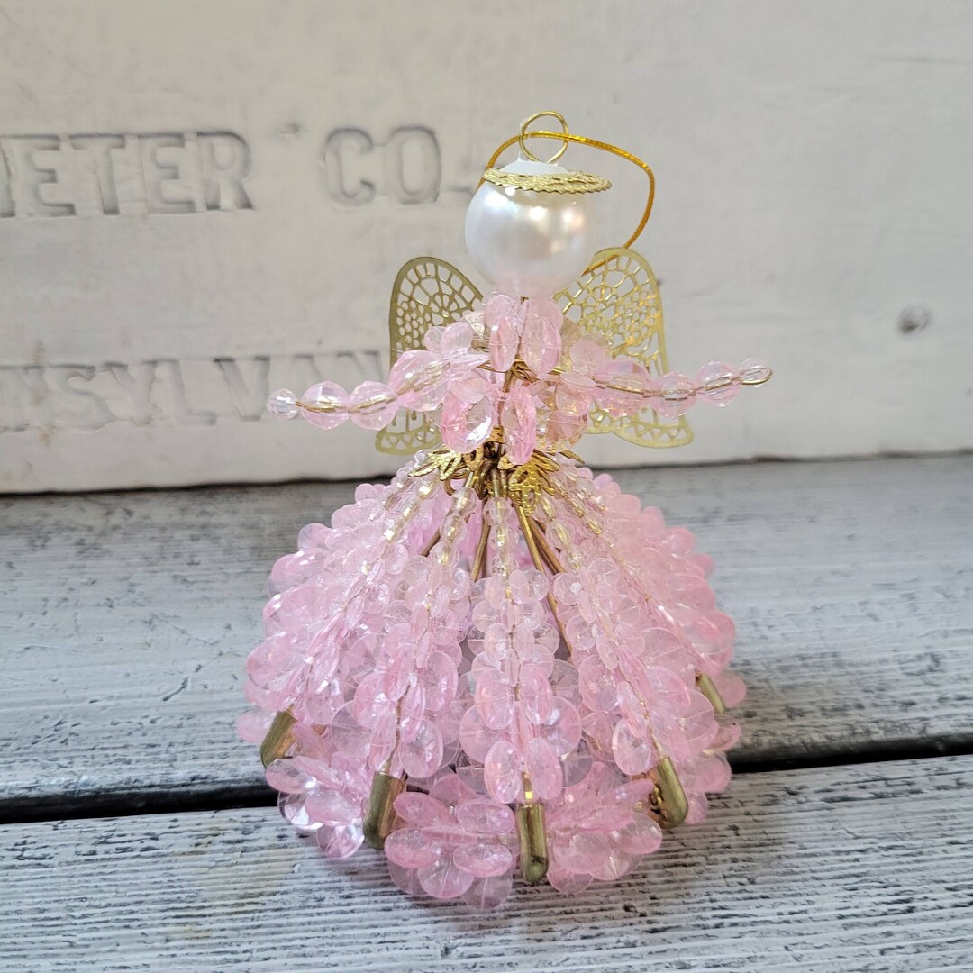 Vintage Beaded Angel, Pink Beaded Angel Ornament Vintage, Bead and ...