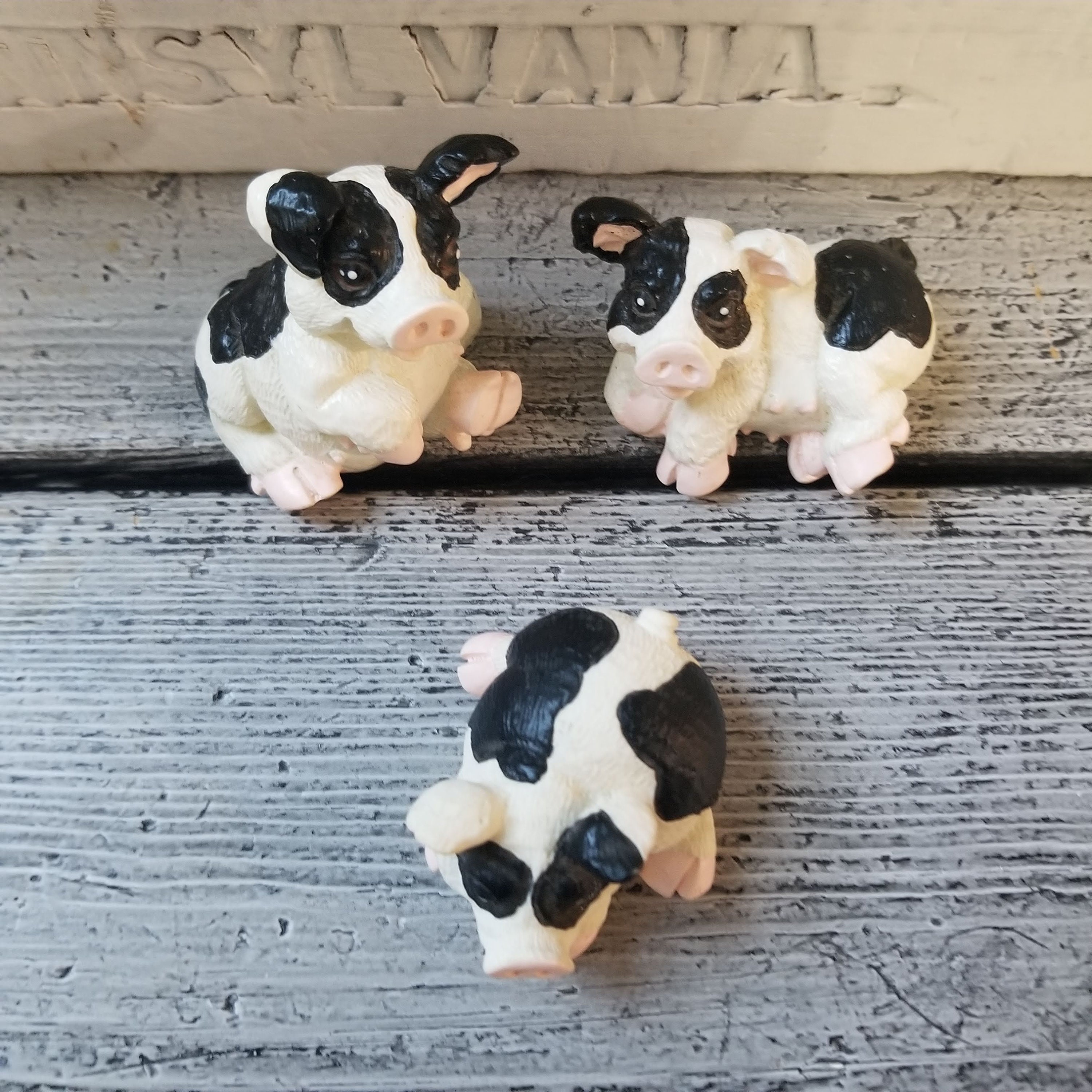 Vintage resin cow figure set of 3 small cow collectible cow Etsy