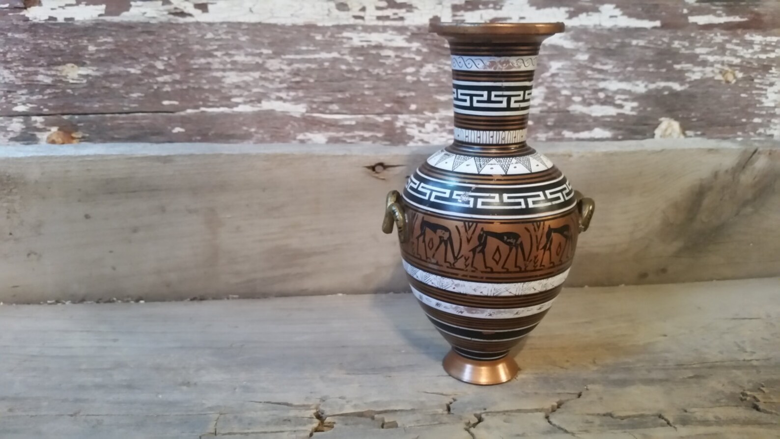 Greek copper vase or urn hand painted vintage vase Made in Etsy