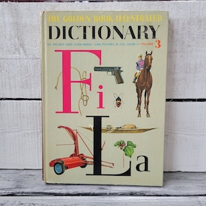 Vintage Golden Dictionary, vintage children&#39;s dictionary, Golden dictionary F L, Golden dictionary volume 3, kids picture dictionary vintage