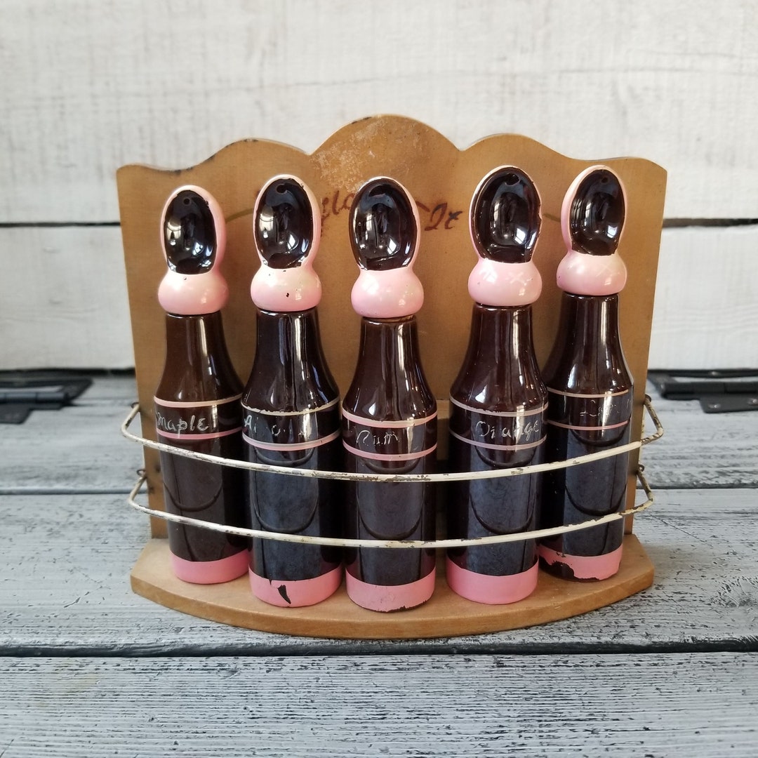 Vintage Wood Cabinet With Flavoring Bottles, Flavor It Rack Vintage ...