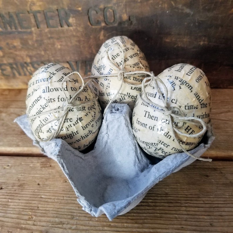 Easter eggs handmade, tiered tray eggs, bowl filler eggs, decoupaged eggs, book page eggs, farm eggs, farmhouse Easter, Easter tiered tray image 9