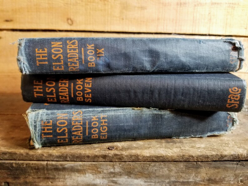 Navy blue book set, tattered book set, distressed books navy blue, blue book set vintage, antique blue books image 4