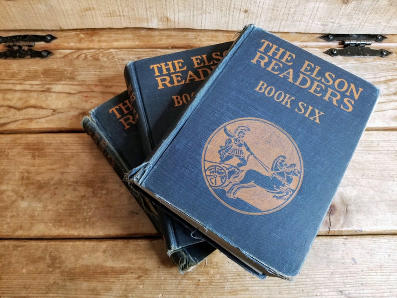 Navy blue book set, tattered book set, distressed books navy blue, blue book set vintage, antique blue books image 2