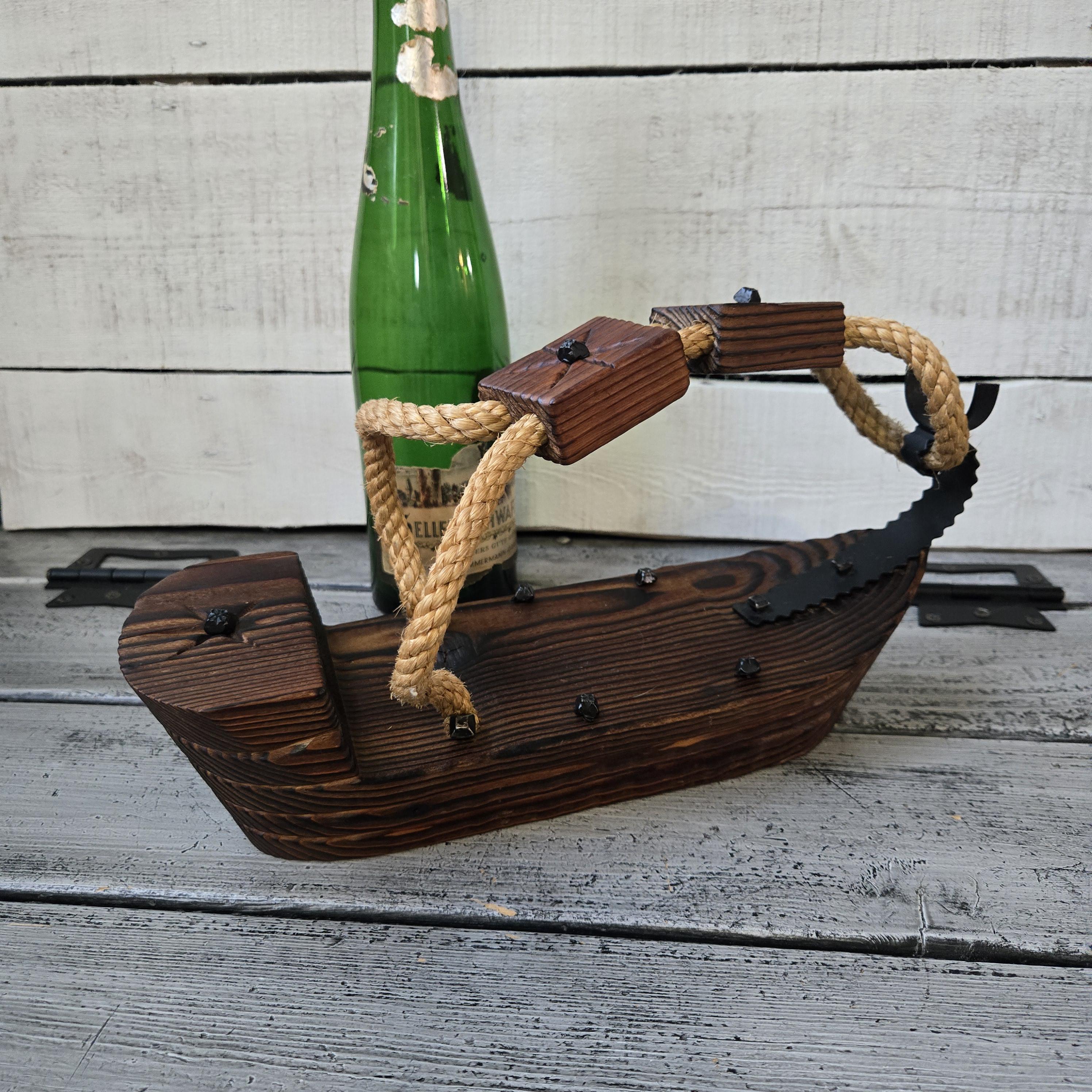 Vintage Wood Wine Bottle Holder Ship or Boat, Wine Boat Holder