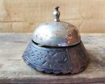 Antique school bell, office bell, hotel desk bell, rusty bell ringer, old school bell, rare metal bell, metal ringer antique, hotel ringer