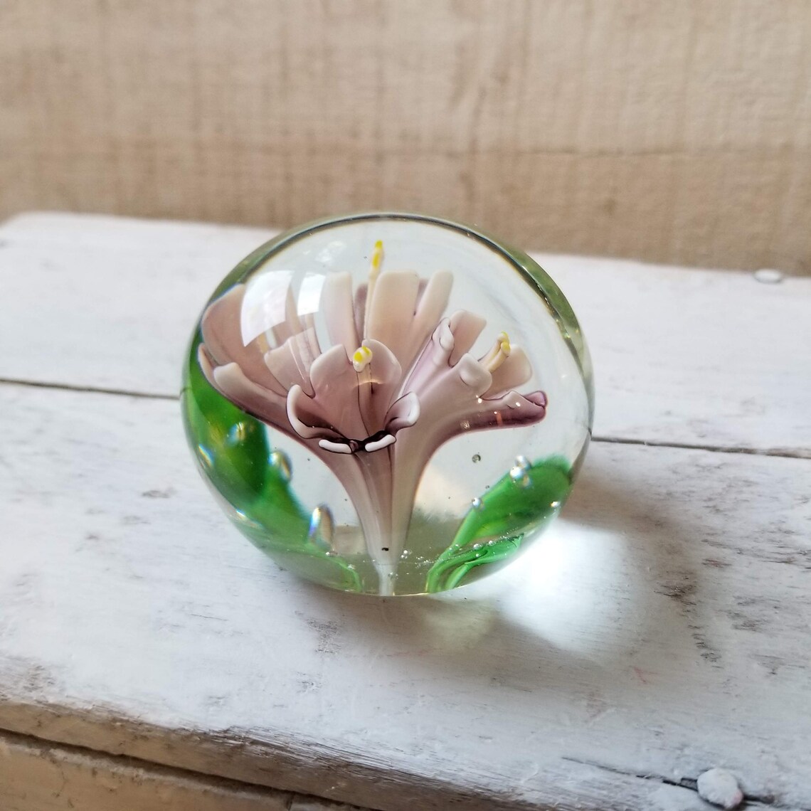 Glass Flower Paperweight Vintage Purple Flower Paperweight Etsy