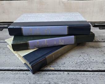 Colorful small book set, decorative vintage books, book stack purple gray blue, decorative book stack, vintage book decor, book staging