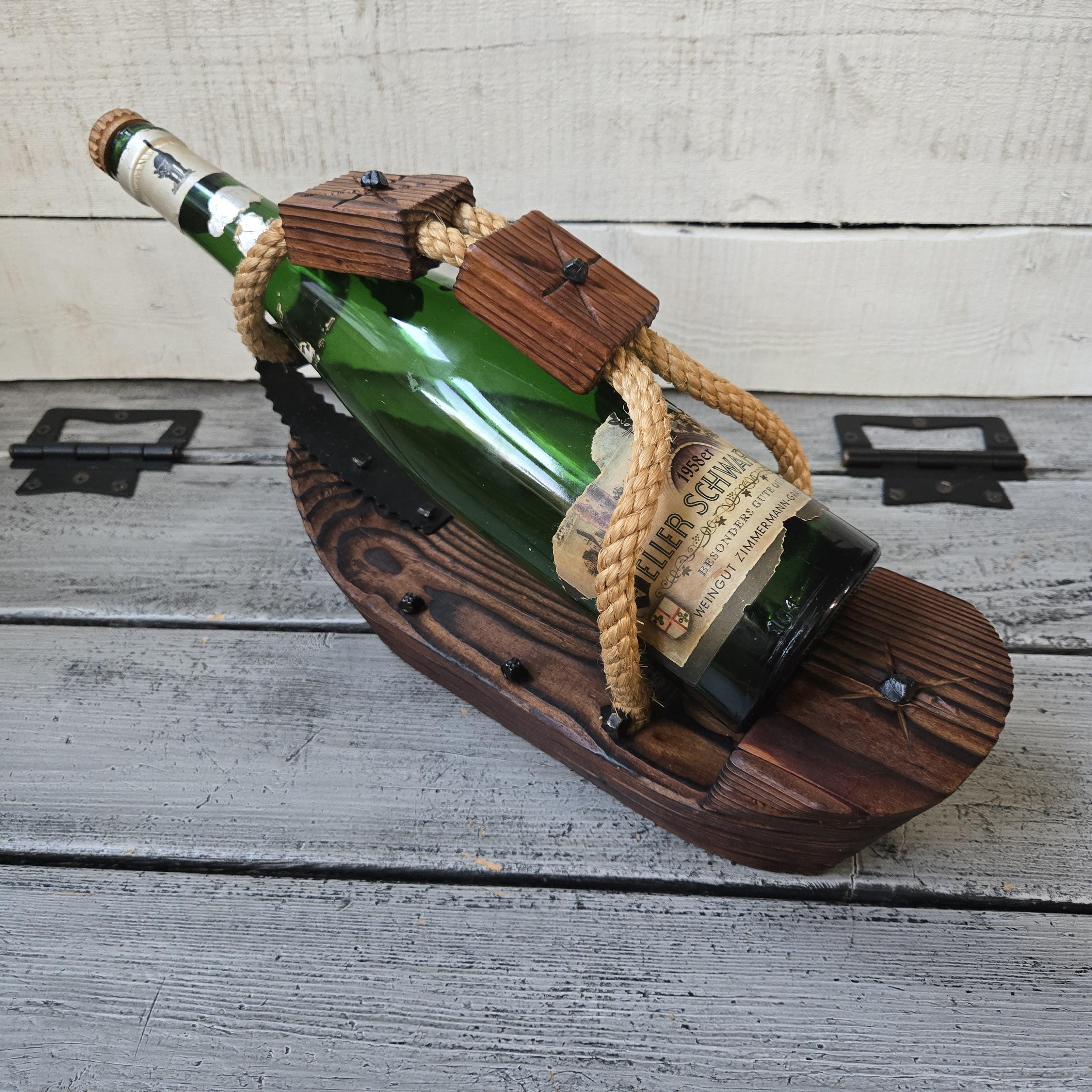 Vintage Wood Wine Bottle Holder Ship or Boat, Wine Boat Holder