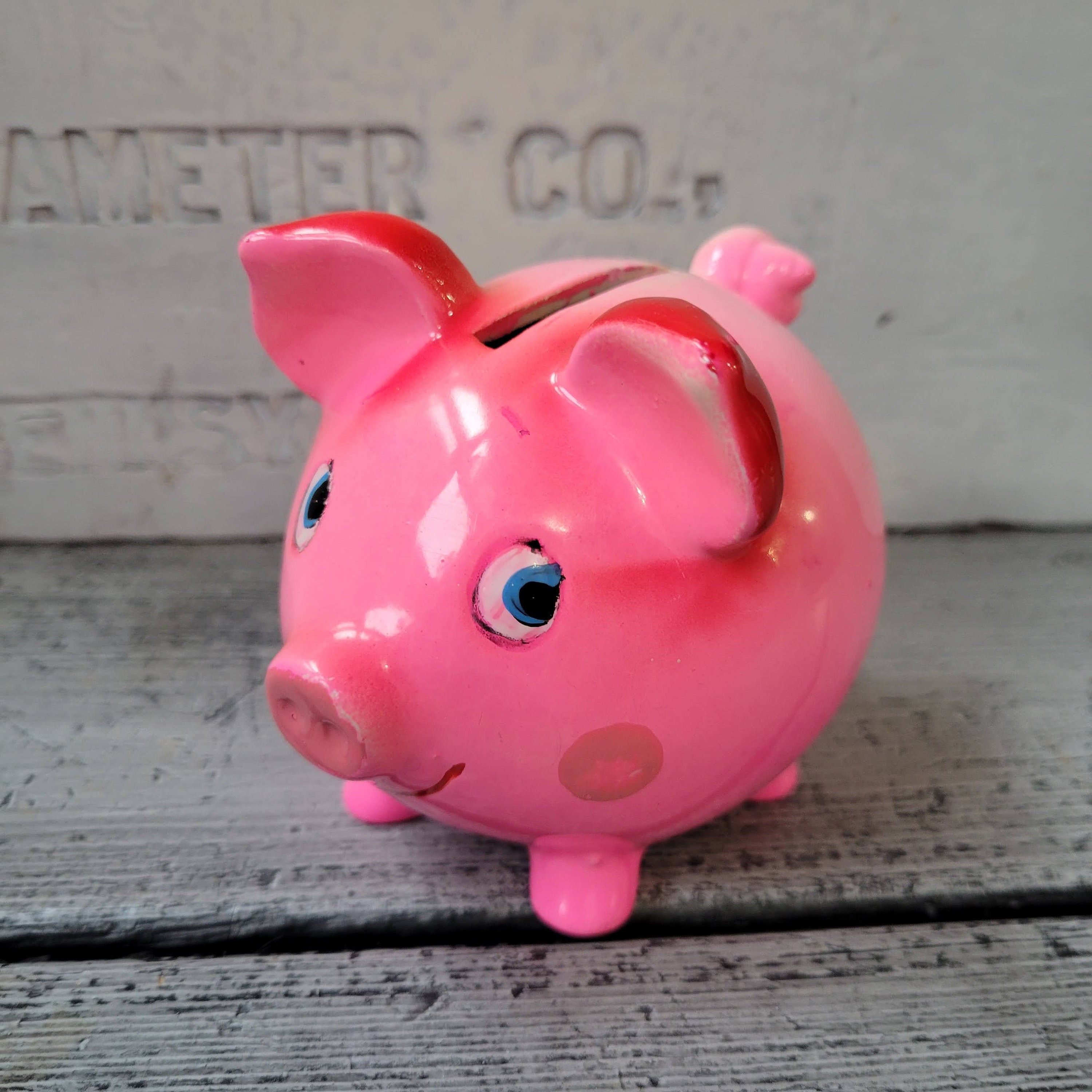 Piggy bank vintage pink ceramic piggy bank hand painted Etsy Nederland