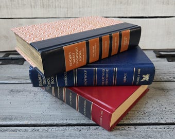 Colorful book set, decorative vintage books, book stack red blue orange, decorative book stack, vintage book decor, book staging
