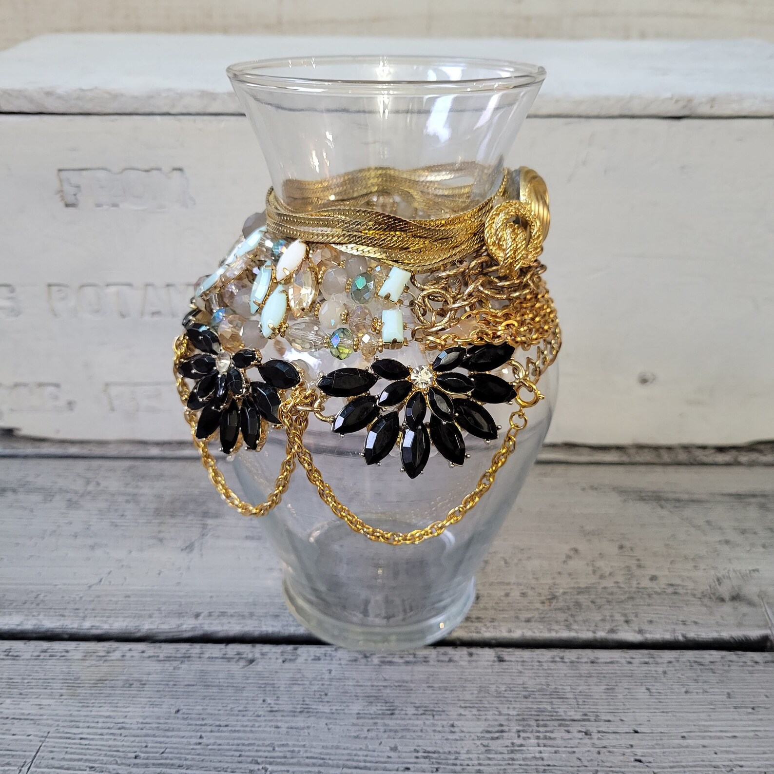 Jeweled Vase Bejeweled Glass Vase Vintage Jewelry Vase Etsy