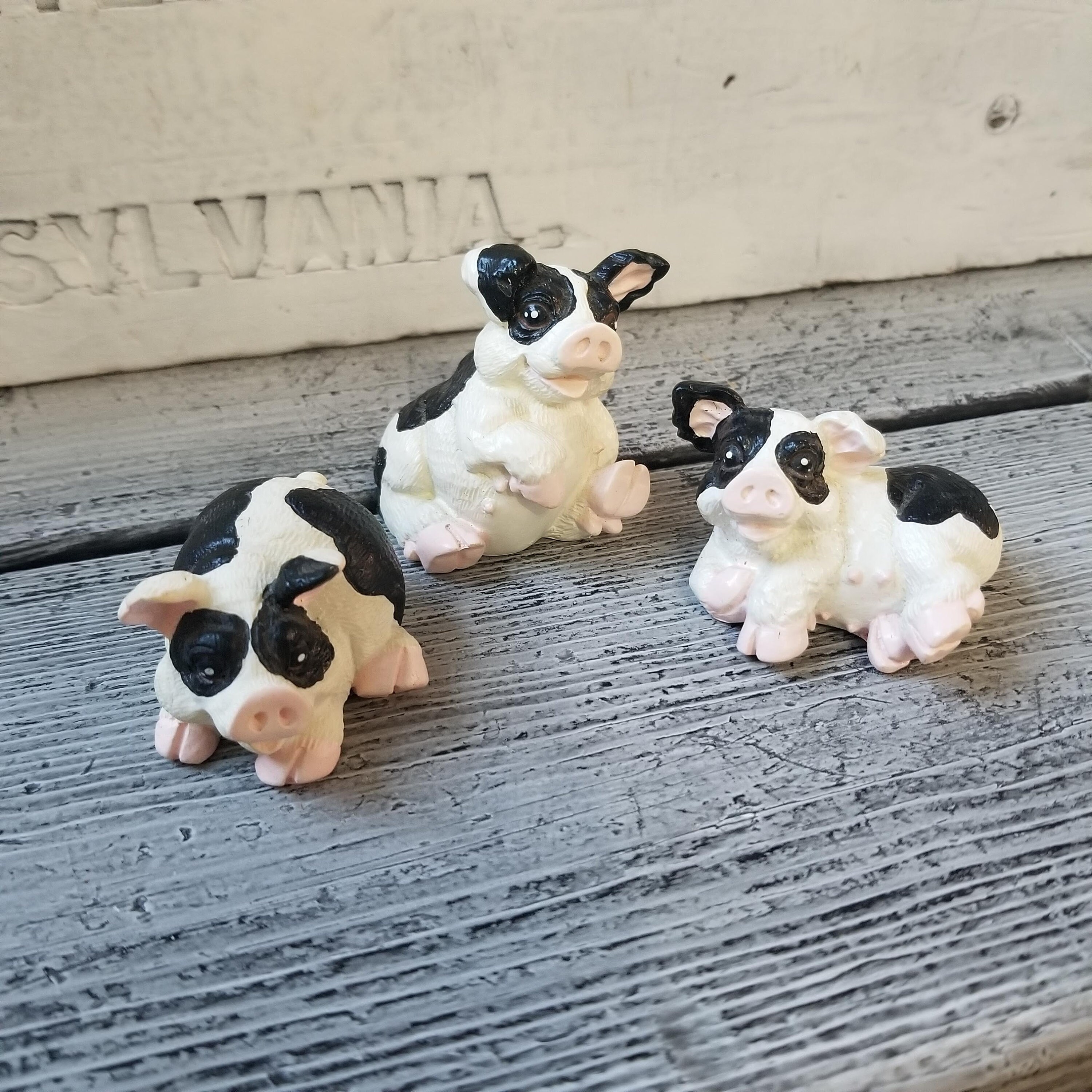 Vintage resin cow figure set of 3 small cow collectible cow Etsy