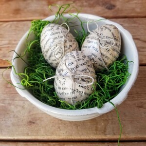 Easter eggs handmade, tiered tray eggs, bowl filler eggs, decoupaged eggs, book page eggs, farm eggs, farmhouse Easter, Easter tiered tray image 6