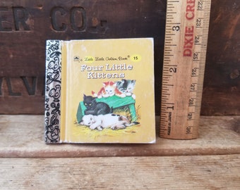 Little Little Golden book, Four Little Kittens Little Golden book 15, vintage Golden book, tiny Golden book, miniature Little Golden book