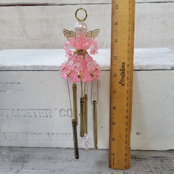Vintage Angel Wind Chime, Beaded Wind Chime, Pink Angel Safety Pin