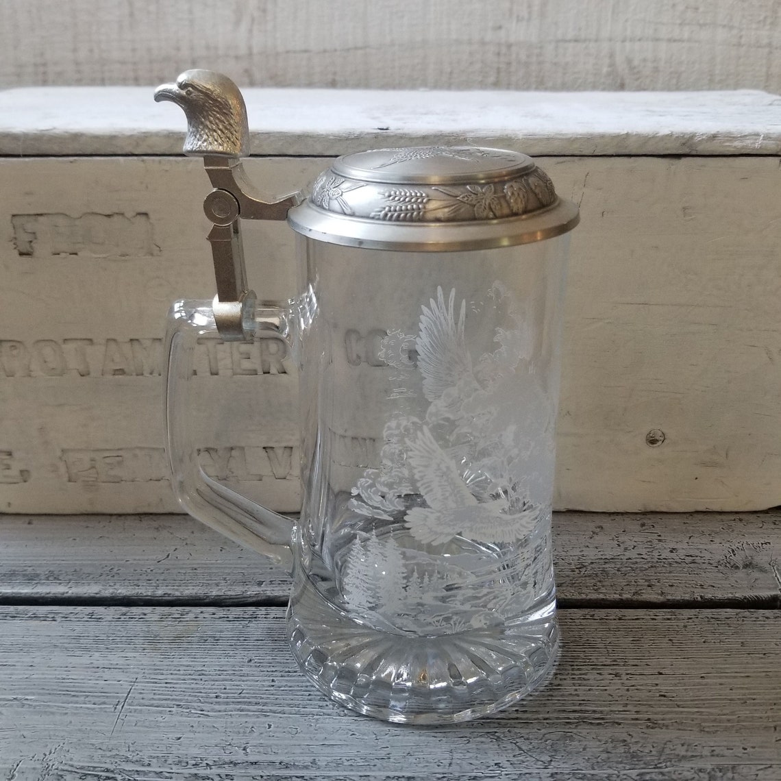 Eagle glass beer stein German etched glass beer stein Domex Etsy