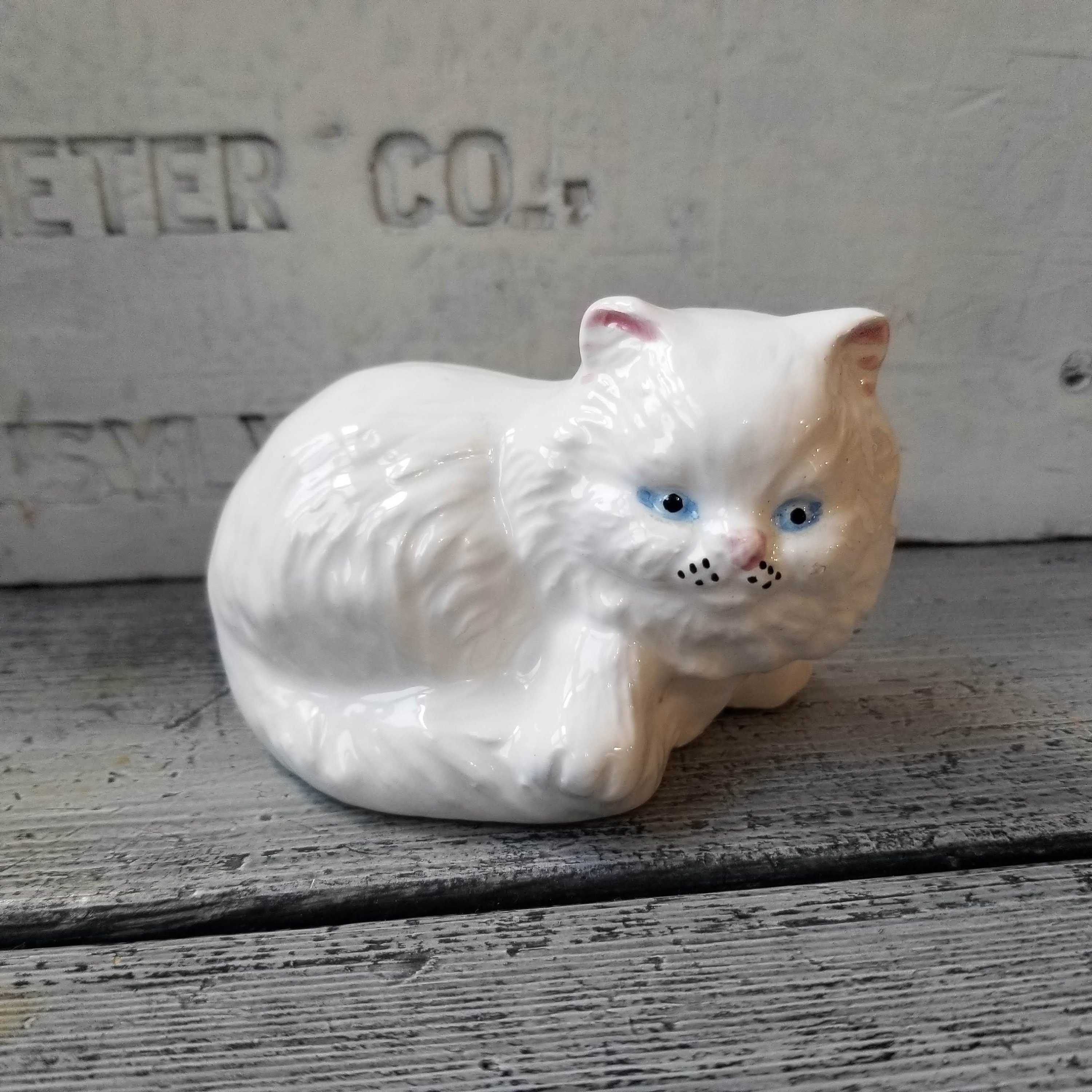 Vintage White Cat Figure, Ceramic White Cat, Porcelain White Cat