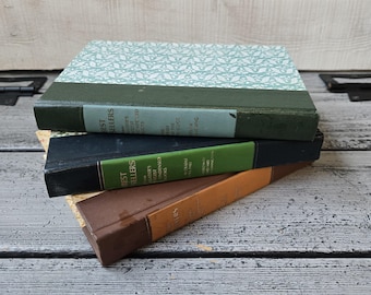 Colorful small book set, decorative vintage books, book stack blue green orange, decorative book stack, vintage book decor, book staging