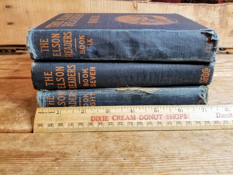 Navy blue book set, tattered book set, distressed books navy blue, blue book set vintage, antique blue books image 3