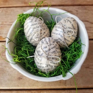 Easter eggs handmade, tiered tray eggs, bowl filler eggs, decoupaged eggs, book page eggs, farm eggs, farmhouse Easter, Easter tiered tray image 5