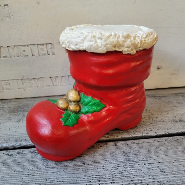 Vintage red santa boot, ceramic Santa boot, vintage Christmas boot, vintage Santa boot ceramic, plaster Santa boot, red Santa boot plaster