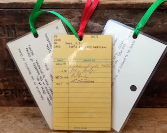 Library checkout card bookmark, card catalog bookmark, book lover gift, vintage library cards set of 3, book club gift
