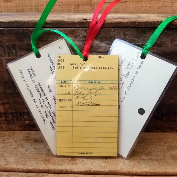 Library checkout card bookmark, card catalog bookmark, book lover gift, vintage library cards set of 3, book club gift