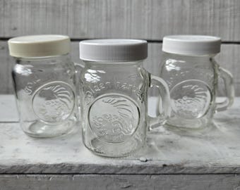 Vintage Golden Harvest mason jar salt and pepper shaker set of 3, vintage mason jar decor, vintage Golden Harvest salt and pepper shakers
