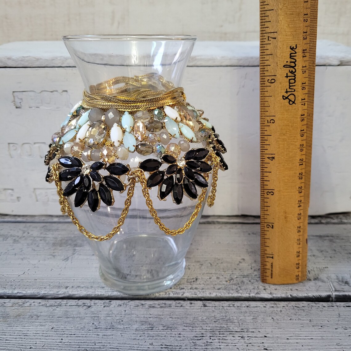 Jeweled Vase Bejeweled Glass Vase Vintage Jewelry Vase Etsy