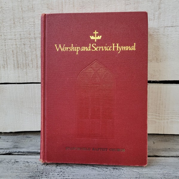 Vintage hymnal (1), red hymnal book, Worship and Service Hymnal, 1960s hymnal, vintage gospel book, church hymnal book, vintage hymnal pages