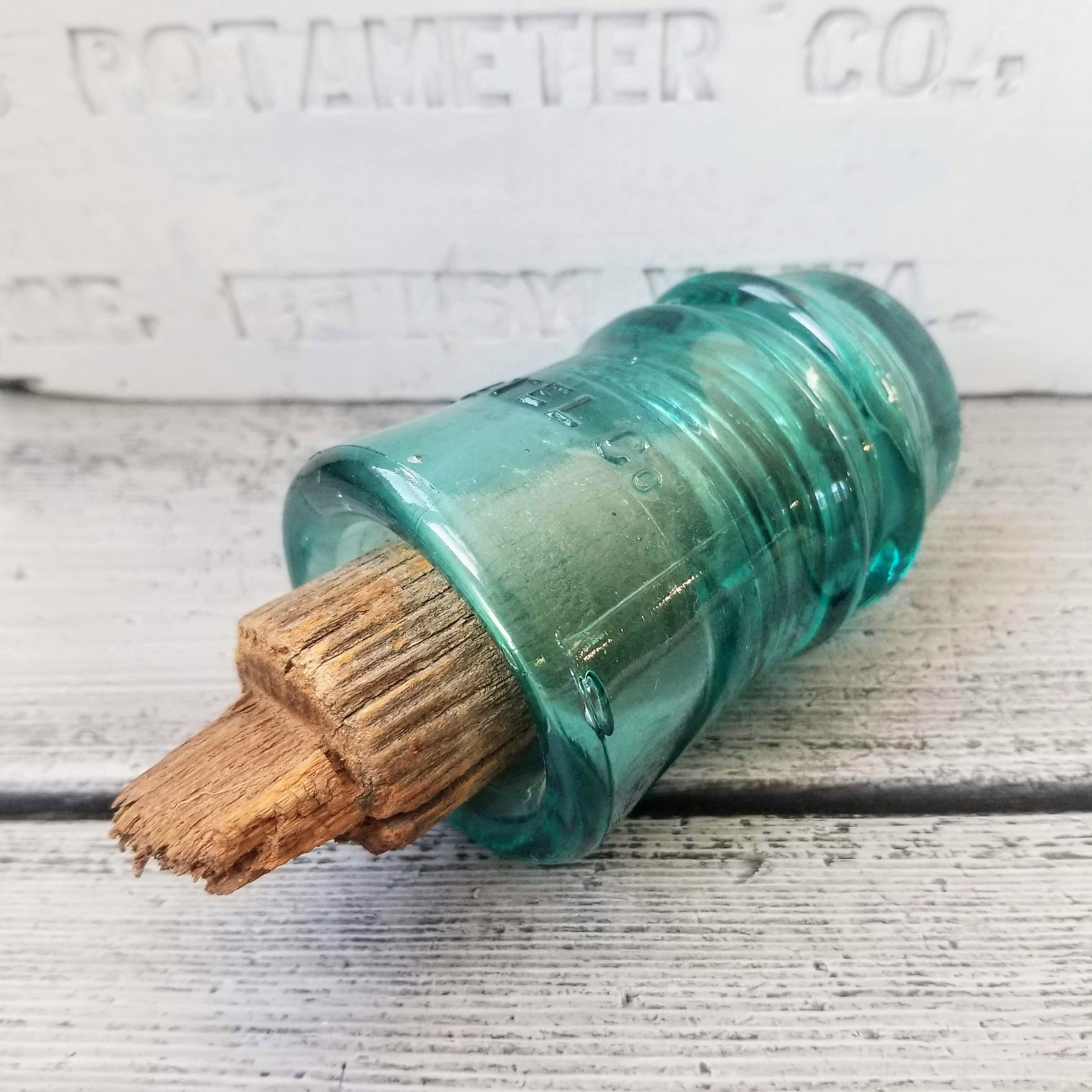Green Glass Insulator With Wood AM Tel and Tel Co. Insulator Etsy