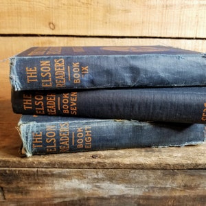 Navy blue book set, tattered book set, distressed books navy blue, blue book set vintage, antique blue books image 5