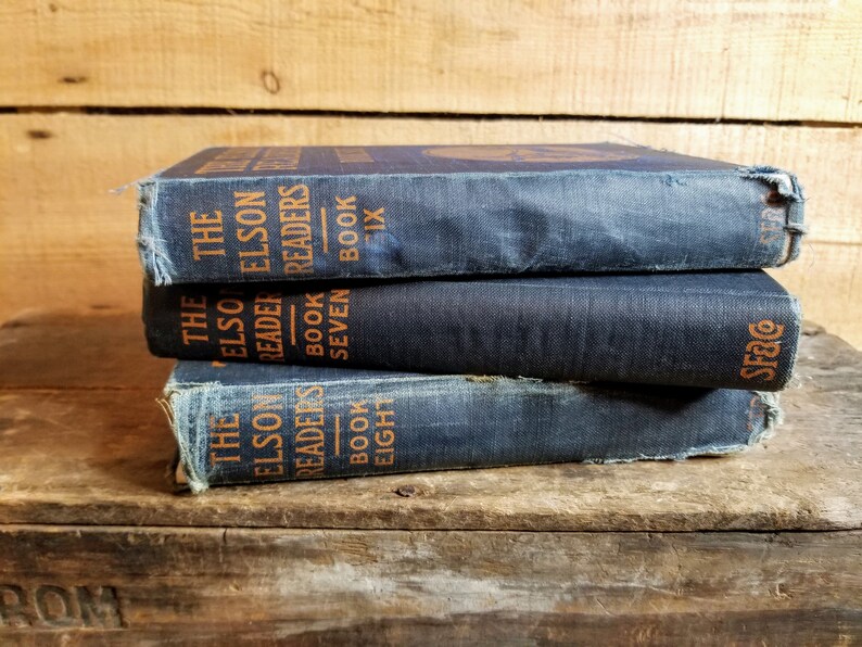 Navy blue book set, tattered book set, distressed books navy blue, blue book set vintage, antique blue books image 5