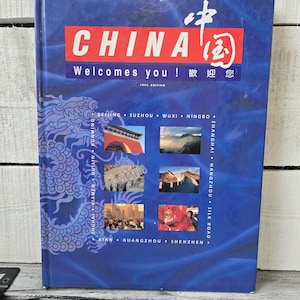 Vintage China travel book, China Welcomes You 1996 edition, China travel guide, vintage China guidebook, China photos book vintage hardcover