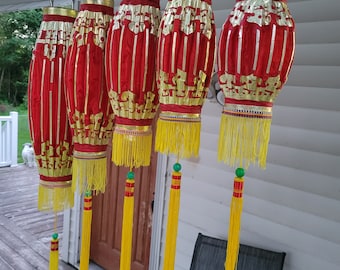 Chinese lanterns vintage, silk lanterns Chinese, vintage authentic Chinese hanging lanterns, red and gold Chinese lantern, silk lantern
