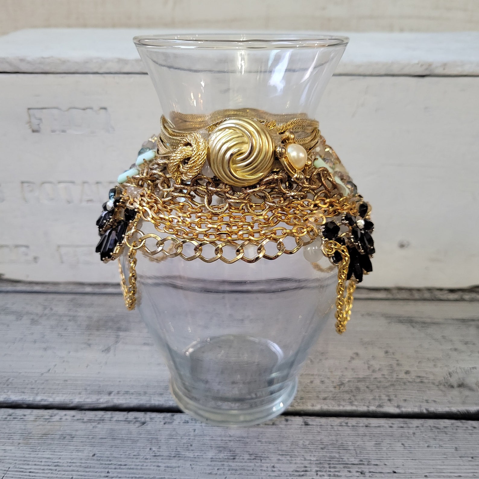 Jeweled Vase Bejeweled Glass Vase Vintage Jewelry Vase Etsy