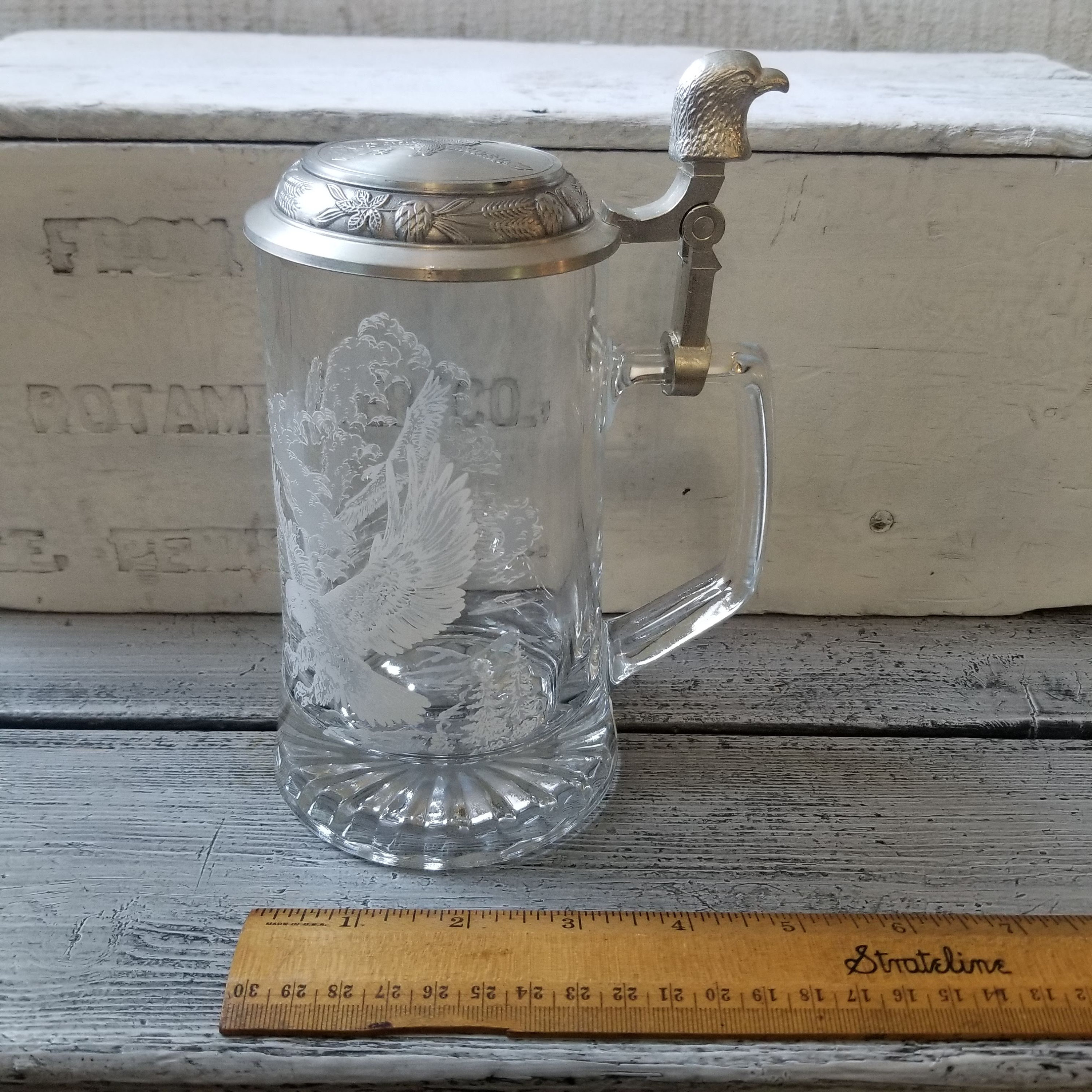Eagle glass beer stein German etched glass beer stein Domex Etsy