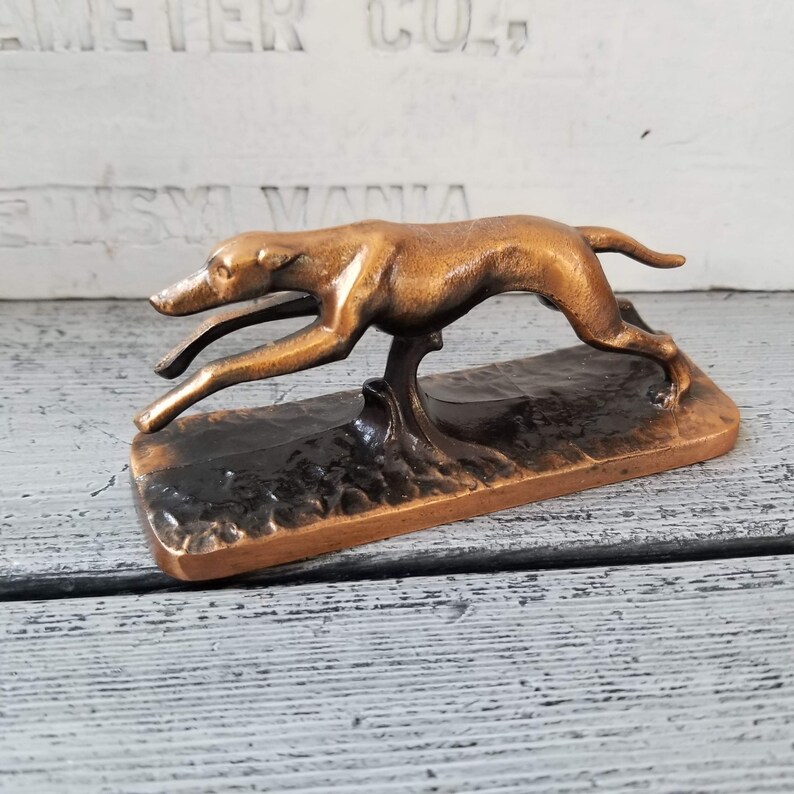 bronze greyhound Vintage greyhound small dog lover gift copper greyhound greyhound paperweight greyhound figure greyhound collectible