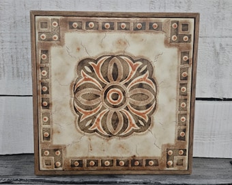 Vintage Italian tile and wood trivet, trivet made in Italy, vintage tile trivet wood framed, 1970's trivet, rare Italian trivet vintage